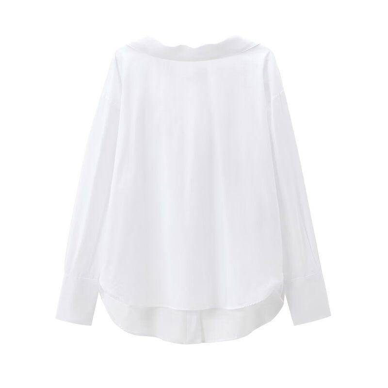 Fashion Style 2024 Autumn New Women's Stylish Easiest for Match Cotton Buckle Decoration Poplin Shirt 5216250