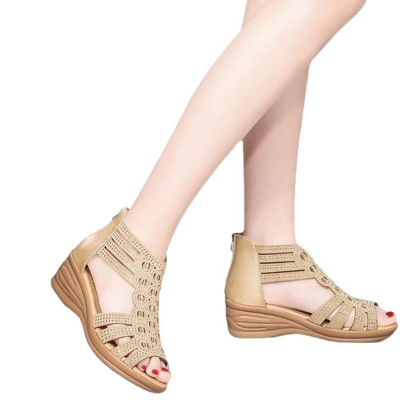 Fashion Hot Selling Shoes Women Slippers Heels Sandals Woman's 2025 New Fashion Rhinestone Platform Wedges Gladiator Sandales Femmes