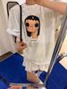 Plus Size Korean Cartoon Girl Cotton T-shirt - Short Sleeve, Summer, Loose Fit