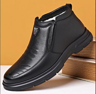 Men's New Winter Velvet Warm Cotton Leather Boots Soft Sole Non-slip Middle-aged and Elderly Shoes