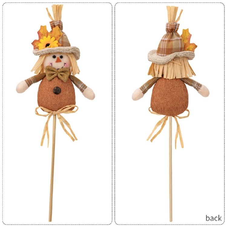 2Pcs Handmade Straw Scarecrow Stick Puppets Thanksgiving Theme Tabletop Display Statue Garden Straw Dolls Accessories