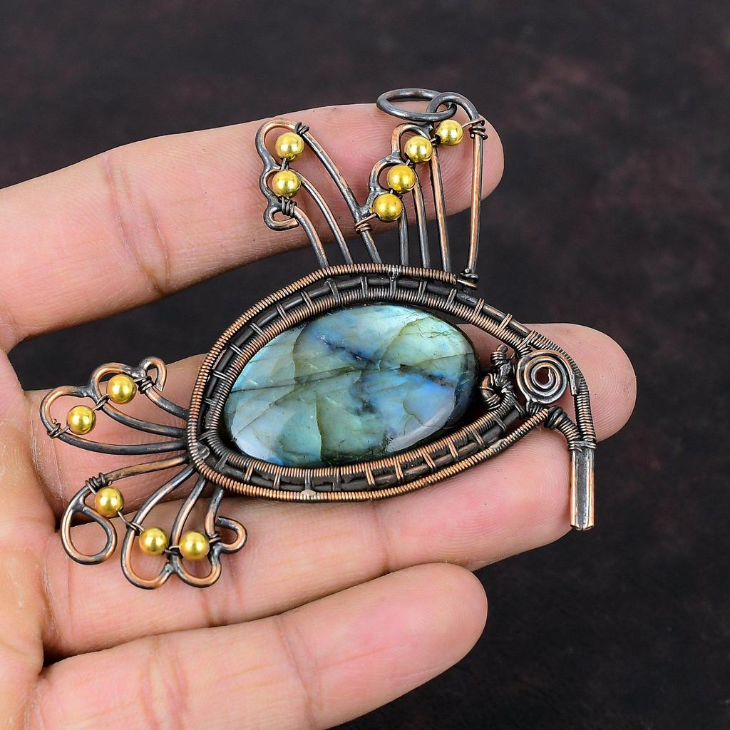 Labradorite Pendant Copper Wire Wrapped Pendant Handmade Pendant Labradorite Gemstone Jewelry Bird Pendant Copper Jewelry Pendant For Gift