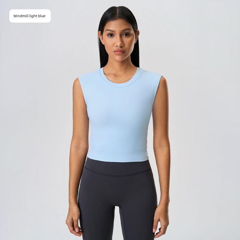 

Город Шиши Компания по производству качественной одежды ООО. Спортивный жилет с коротким рукавом для похудения, женский, с перекрученным вырезом, полым узором, красивой спинкой, фиксированной чашкой Windmill light blue 4 (42.50 kg-50.00 kg