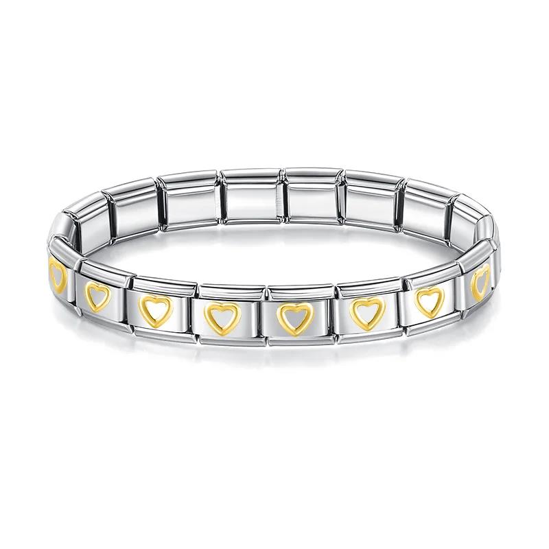 Neue Mode Damen Mann Italienischer Charm Herz Blume Schmetterling Kreuz Delfine Edelstahl Elastisches Armband Gliederarmreif