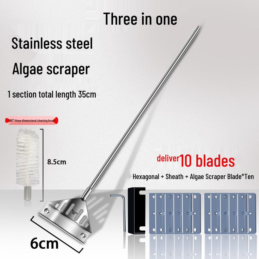 Aquatic Plant Tank Cleaning Set: Algae Scraper, Seaweed Remover, Moss Knife, No Dead Angle Brush Tool.