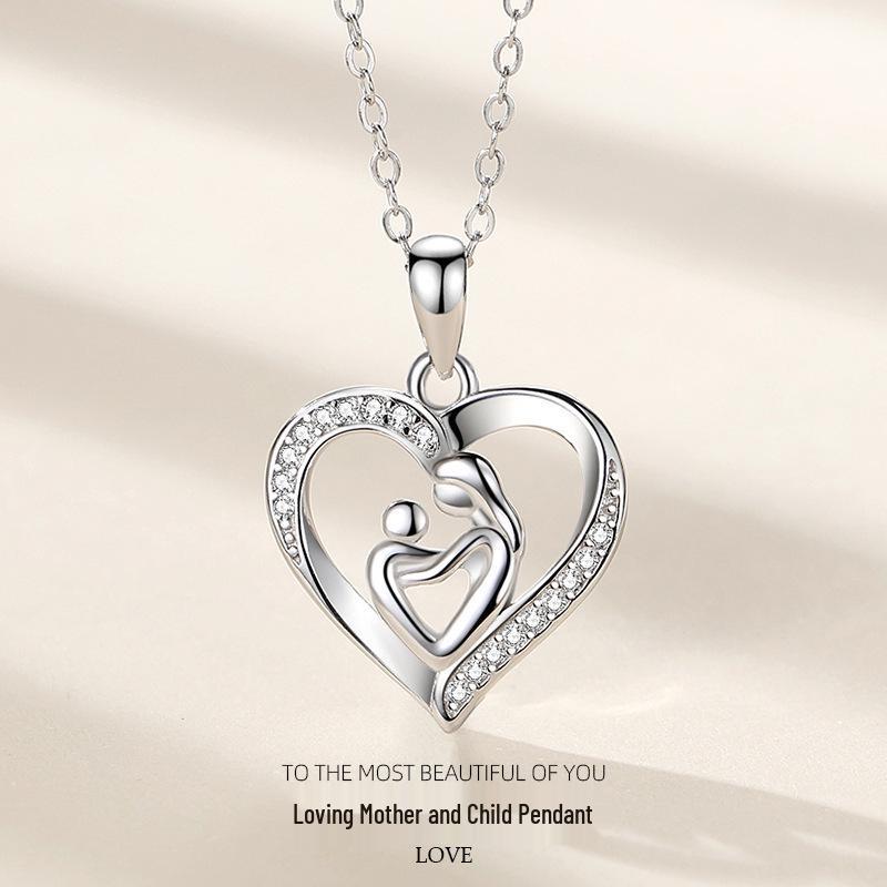 Cross Heart Mother-Child Necklace: Rhinestone Clavicle Chain Gift for Mother's Day