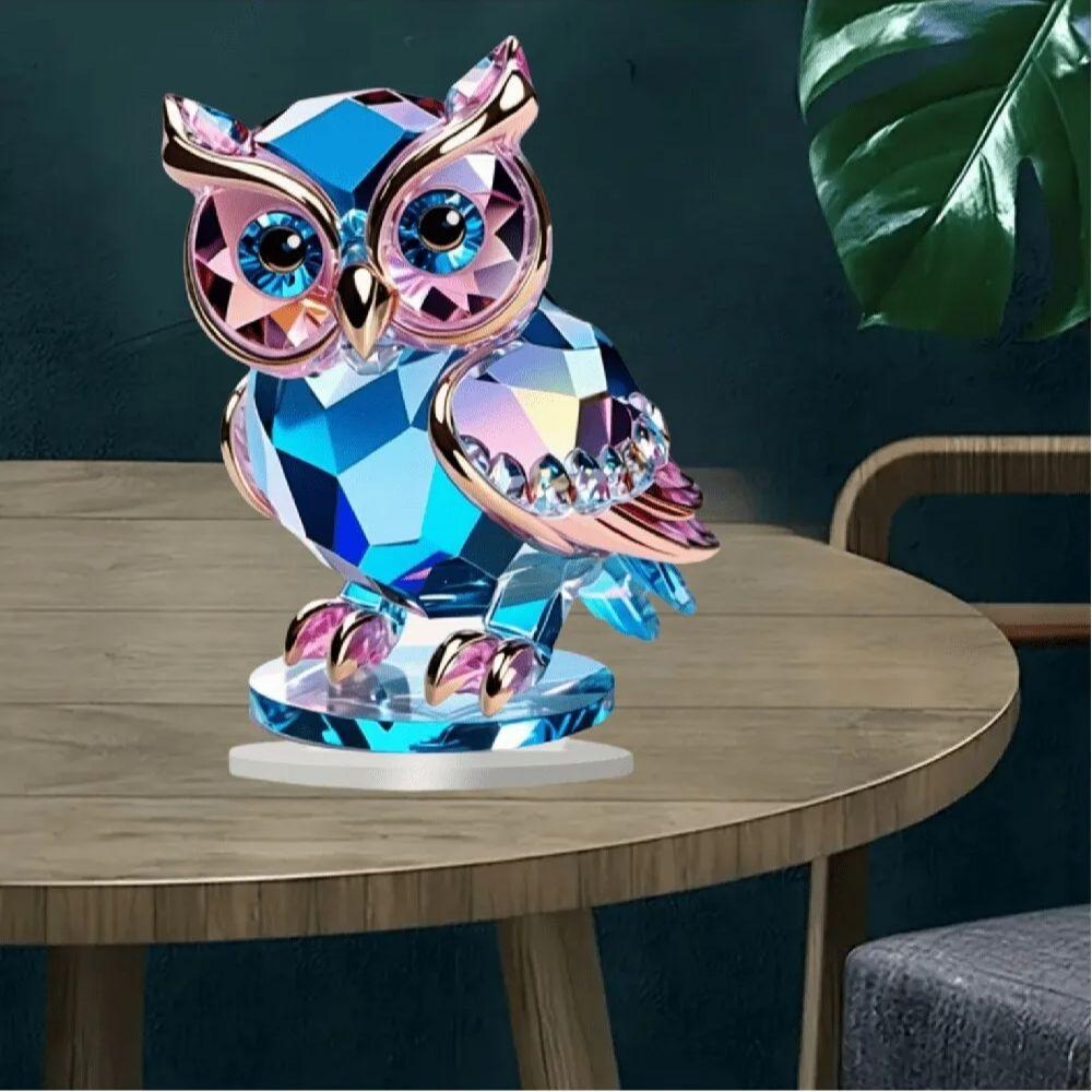 1 Cute Crystal Plastic Owl Desktop Decoration 15cm X 15cm Animal Themed Home Decor Ornament Practical And Convenient
