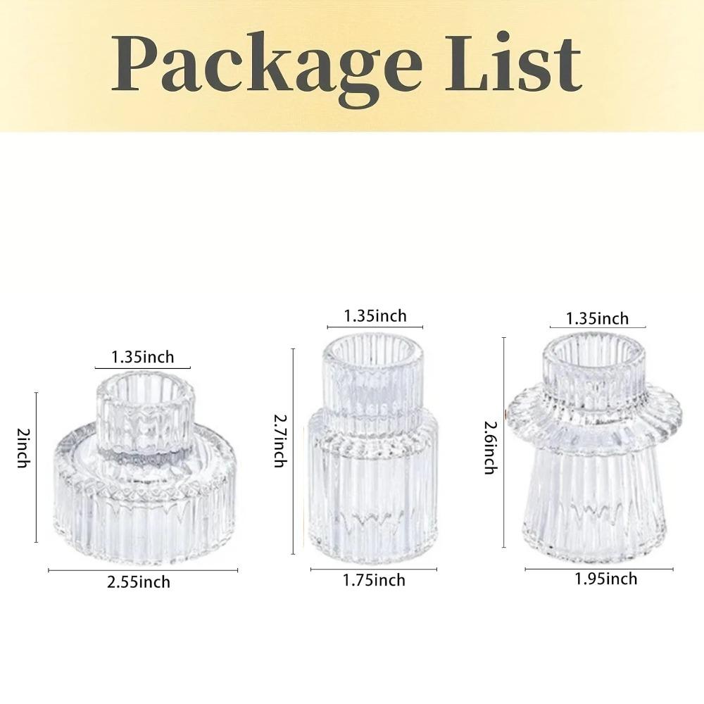 3Pcs Double Sided Vintage Ribbed Taper Glass Candle Holders for Table Centerpieces, Wedding Decorations Dinner Parties