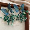 Butterfly crystal fringed stud earrings handmade crochet fresh and sweet fashion stud earrings women's light luxury exquisite removable