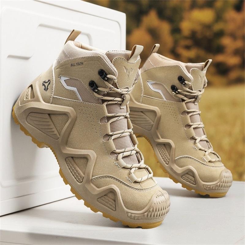 Outdoor Men's Hiking Boots Leather Men's Ankle Boots Winter Shoes Non-slip High Top Male Work Shoes Breathable Walking Sneakers