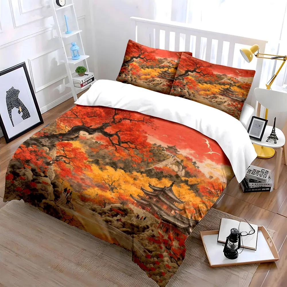 """Herbstlandschaft Chinesisches Kunstwerk Set" Weiche Bequeme Bettbezug Bettwäsche Set Enthalten 1*Bettbezug & 2*Kissenbezüge Geschenk"""