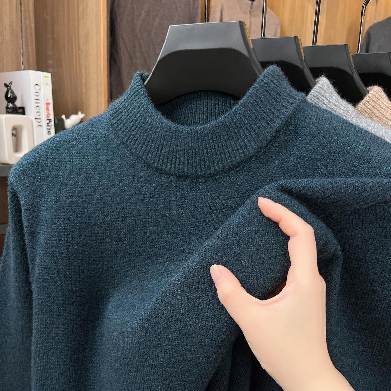 Knitted Sweater Men'S Autumn And Winter Semi-Turtleneck Solid Color Sweater Knitted Sweater Men'S Hair Generation Sweater Bottoming Shirt