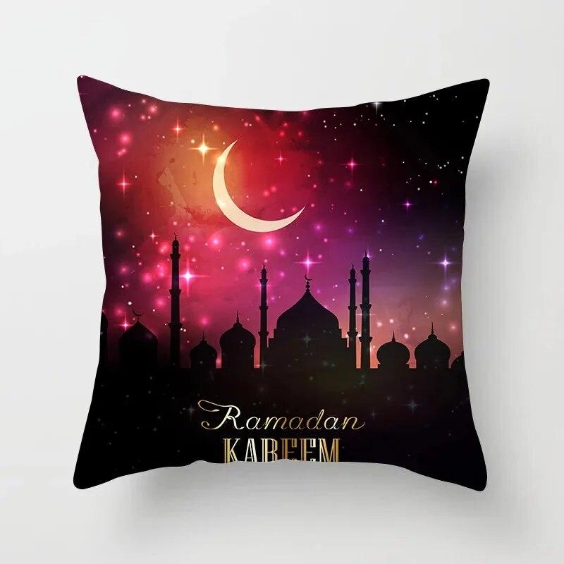 45cm*45cm Islamic Eid Mubarak Decoration Home Purple Pillowcase Ramadhan Decoration Sofa Muslim Mosque Decoration Cushion Cover