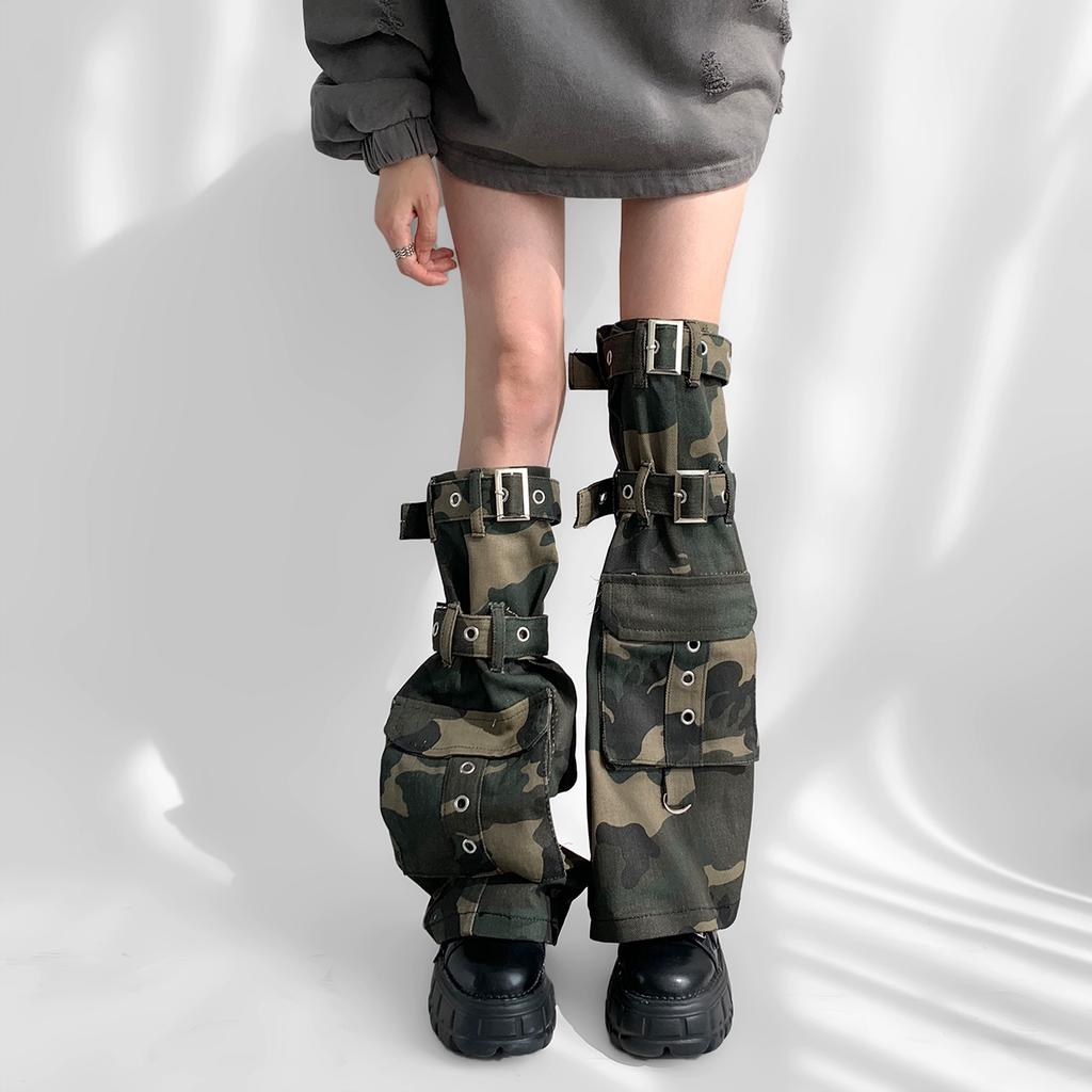 Punk Leg Warmer Subculture Long Socks Spring Summer Camo Water Washed Cowboy Wasteland Spicy Girl Strap Leg Covers Boots Cuffs
