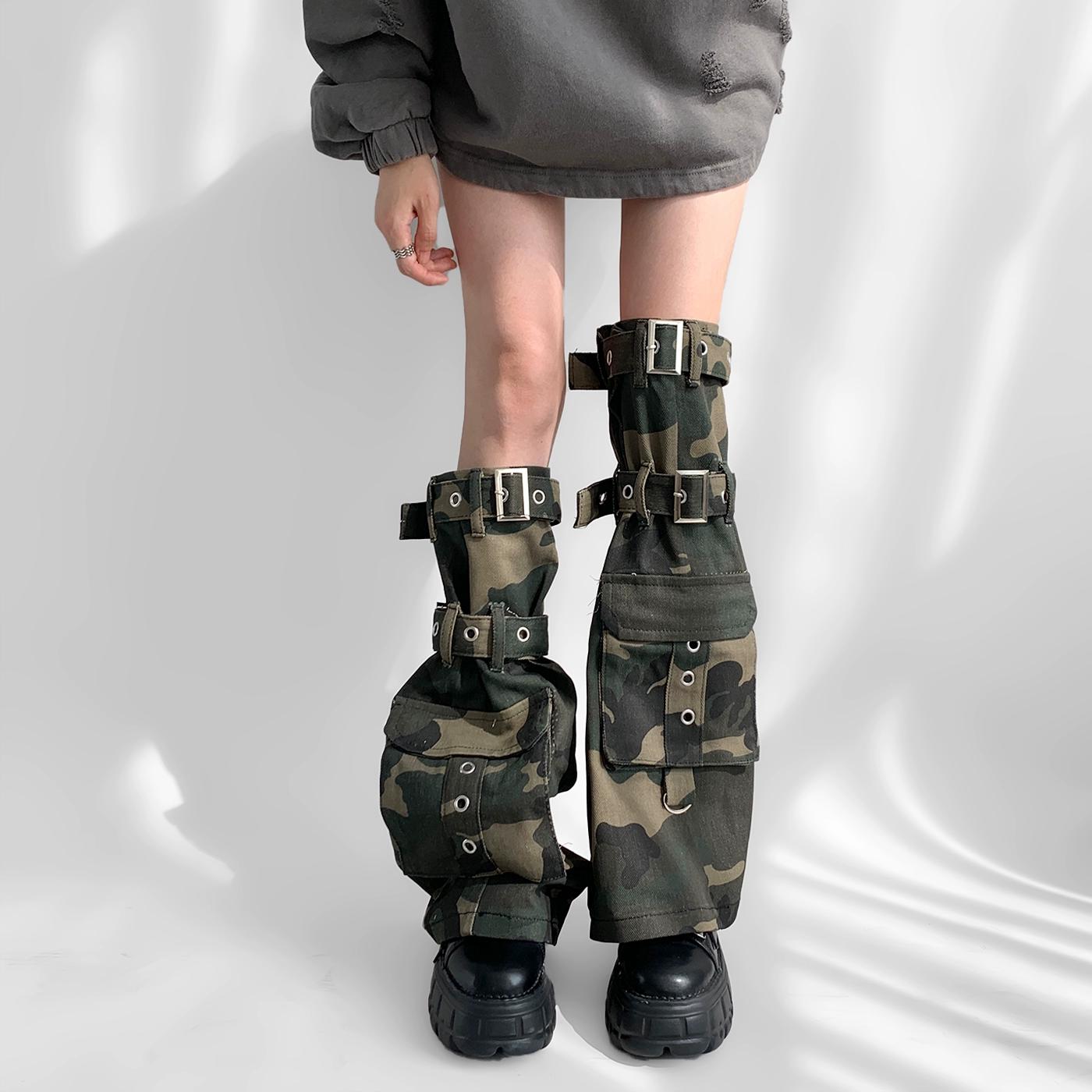 

Punk Leg Warmer Subculture Long Socks Spring Summer Camo Water Washed Cowboy Wasteland Spicy Girl Strap Leg Covers Boots Cuffs One size