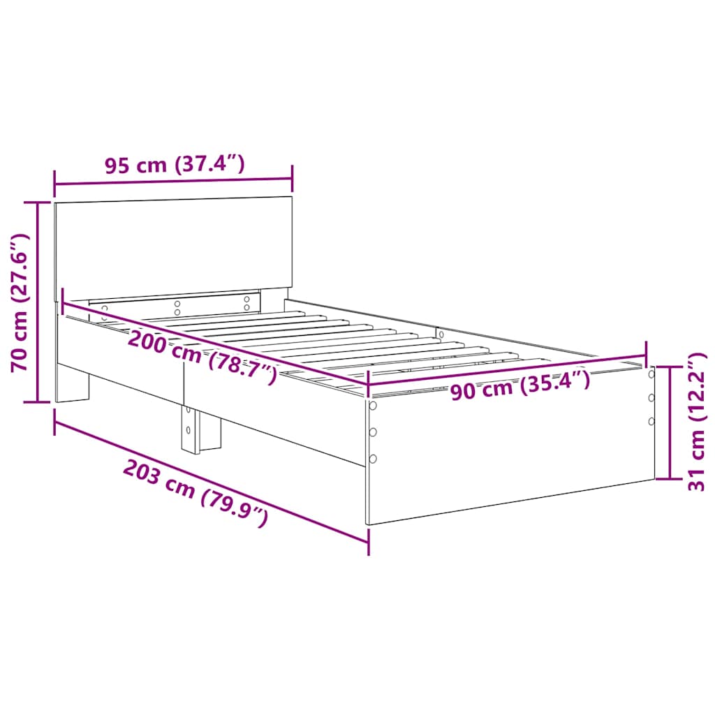 Artisan Oak LED Bed Frame with Headboard 90 x 200 cm Wood Based Material