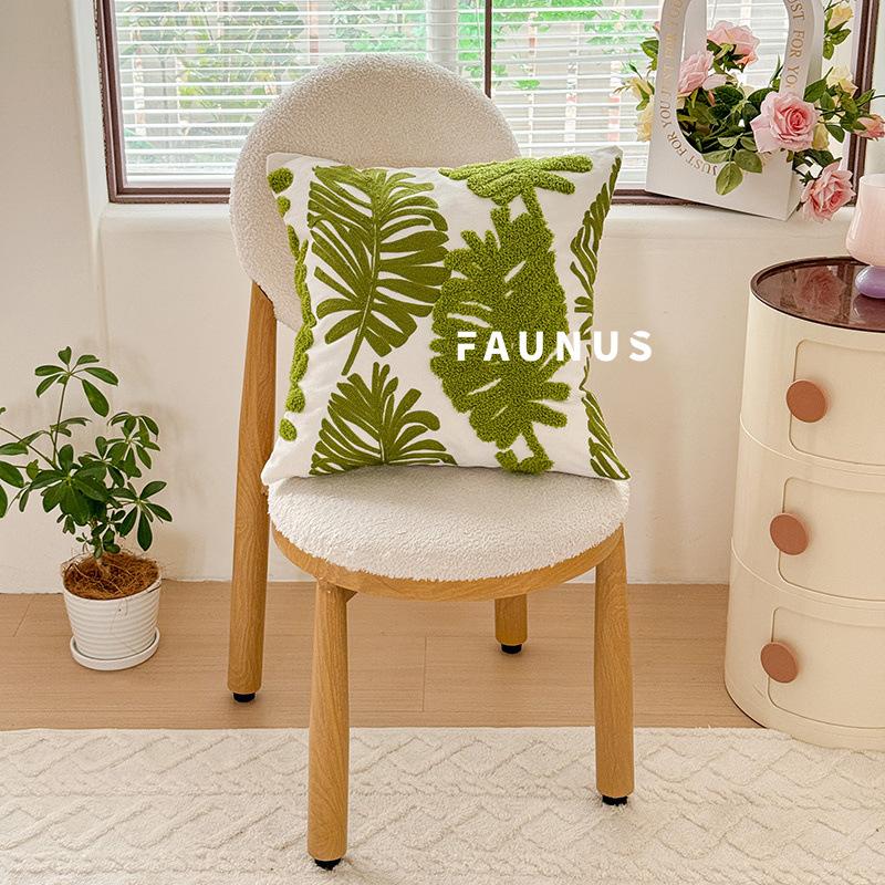 Green Plant Embroidered Decorative Throw Pillow Case Leaves Pattern Boho Cushion Covers For Living Room Sofa Bed Home Decor