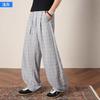 Spring and Summer New European and American Plaid Light Gray Scimitar Loose Straight Casual Pants Men's Trendy Pants