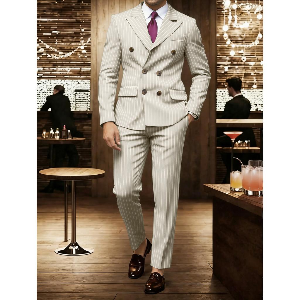 Men's Clothing, Formal Suits with Stripes, Trousers for Business, Formal Dinners, Weddings