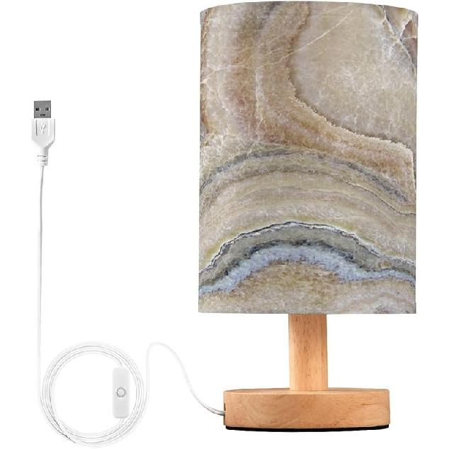 Onyx Marble Desk Lamp Stone Marbling Bedside Lamp Table Lamps Cylinder Nightstand Lamp for Bedroom Living Room Office Decor