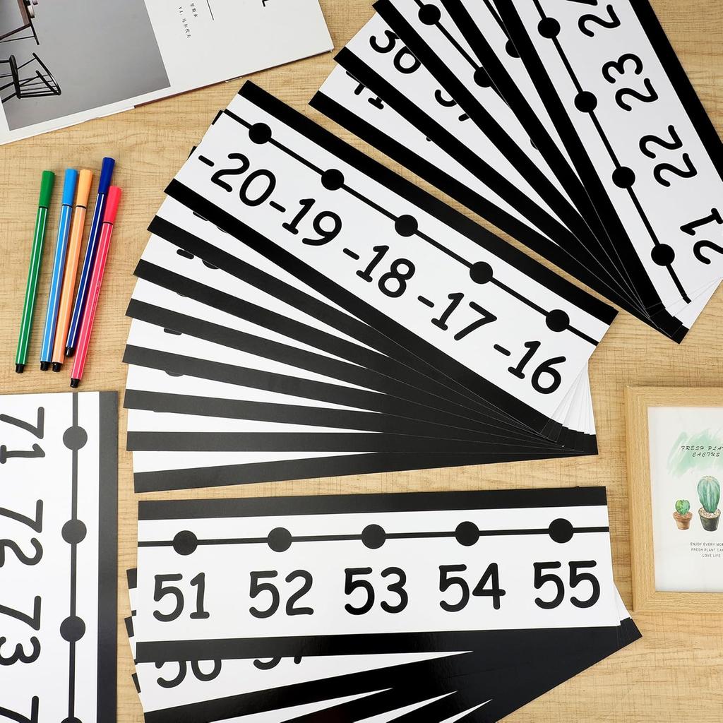 29 PCS Number Line for Classroom Wall Number Line Bulletin Board Border Set -20 to 120 Numbers Lines Classroom Wall Decor Black White Math Poster for