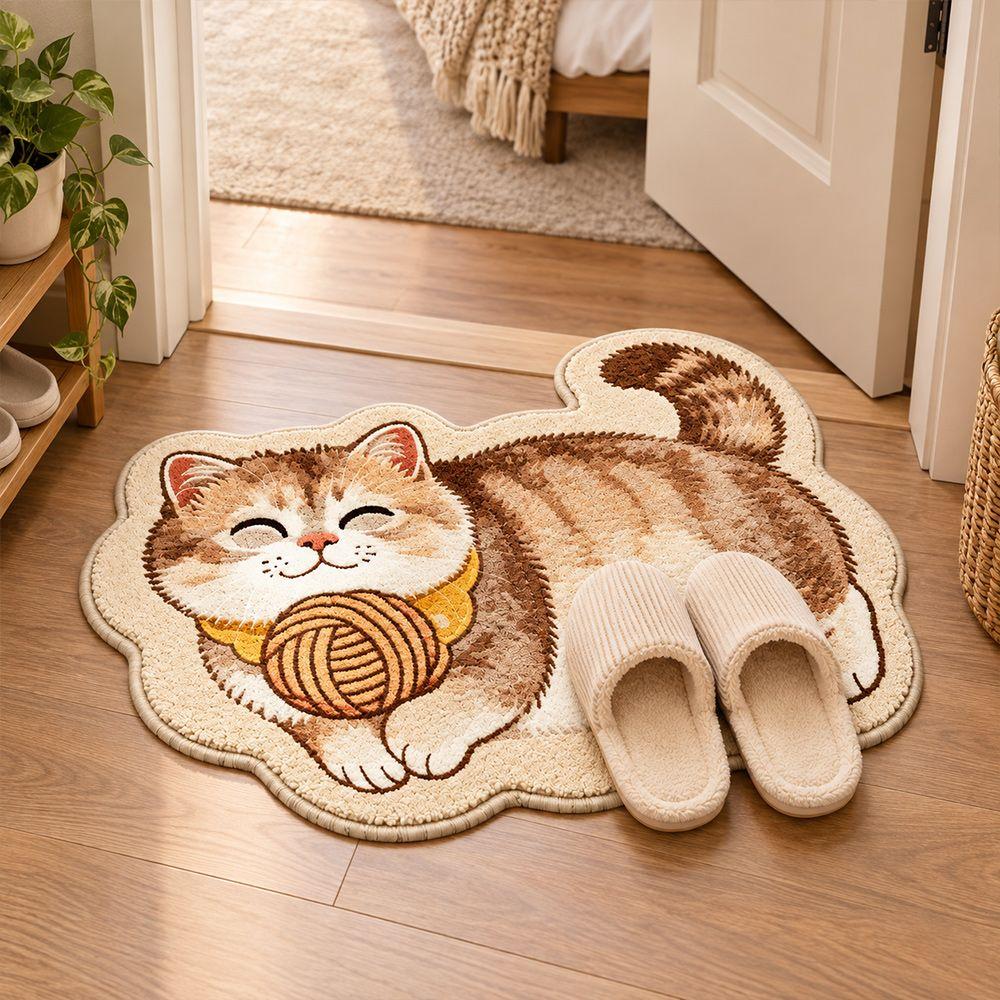 Soft Cat-Shaped Area Rug 2D Bedside Door Mat Cute Entryway Floor Mat  Home Decor