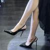 Sexy French new black high heels 2025 women's fashion single shoes thin heel pointed head shallow mouth rear empty versatile shoes