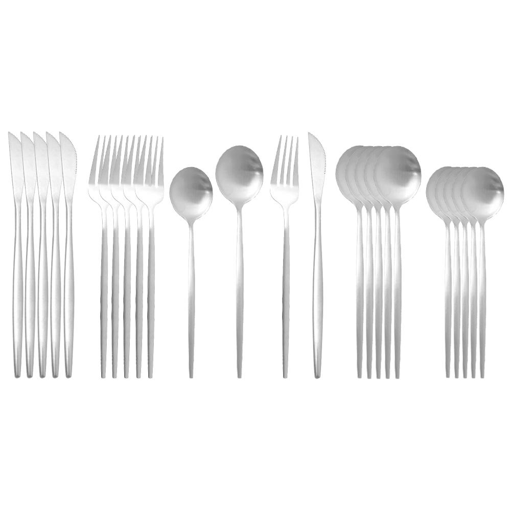 

24 шт. 18/10 набор столовой посуды из нержавеющей стали матовый черный золотой столовые приборы десертная ложка вилка нож западный набор столового серебра серебряный