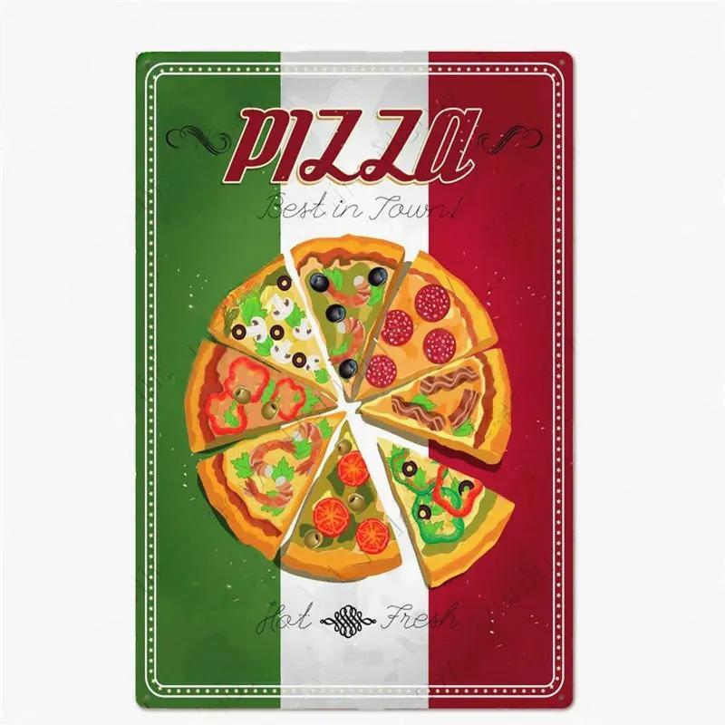 Great Food Vintage Metal Signs Pizza Zone Plaque Pub Bar Home Decoration Best Homemade Posters Italian Pizza Wall Art Plate