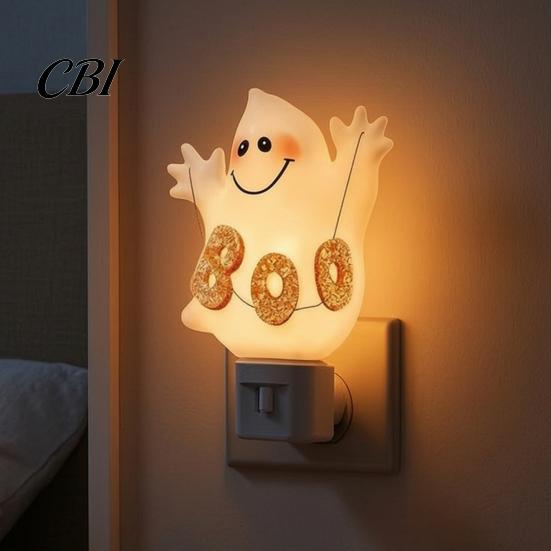 Unique Halloween Gift for Kids Resin Night Light, Ghost Pumpkin Tree Figurine, Plug-in LED Light Wall Lamp, Spooky Decorative Lighting Bedroom