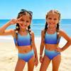 Girls Two Piece Swimsuit Set Gradient Print Sleeveless Crop Top and High Waist Bottoms Summer Beach Swimwear for Kids