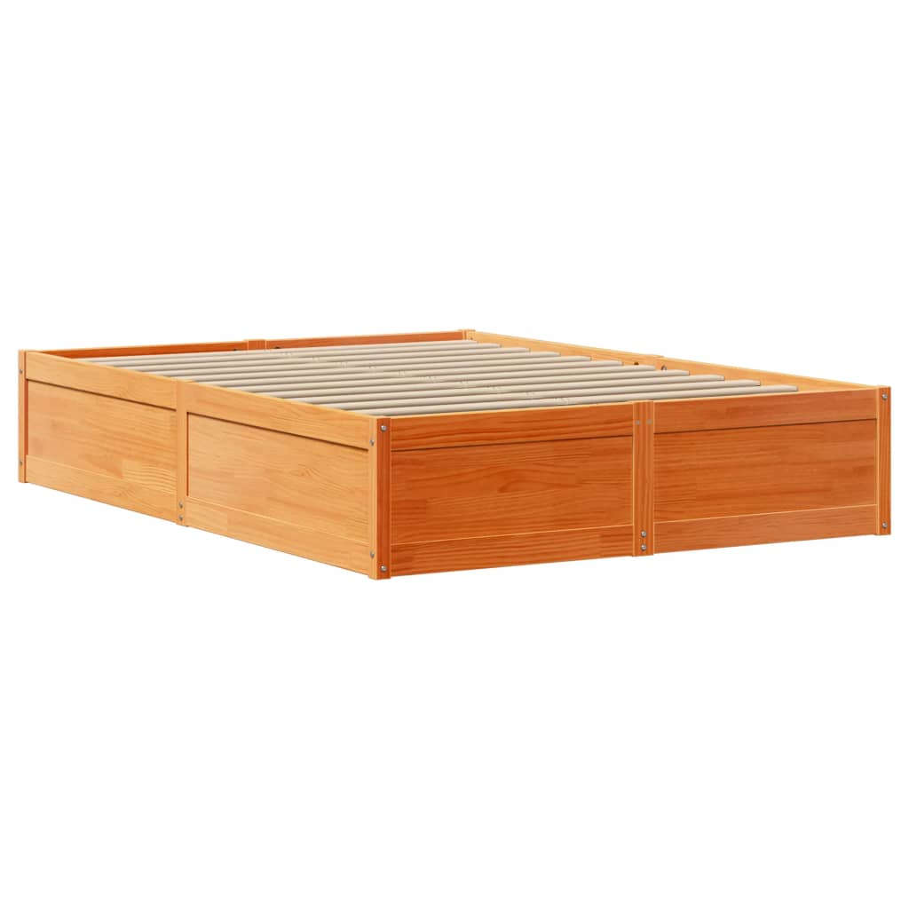 Vidaxl Bed Frame with Headboard, Waxed Brown, 135x190 Cm, Pine