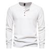 Men's Spring/Fall Waffle-Patterned Henley-Neck T-Shirt