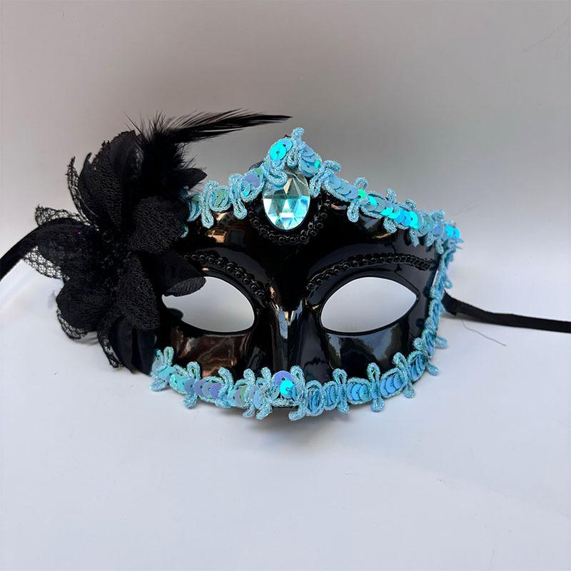 

Flower Mask Rococo Masquerade Mask Feather Mask Intricate For Social Events Masquerade Ball Performance синій