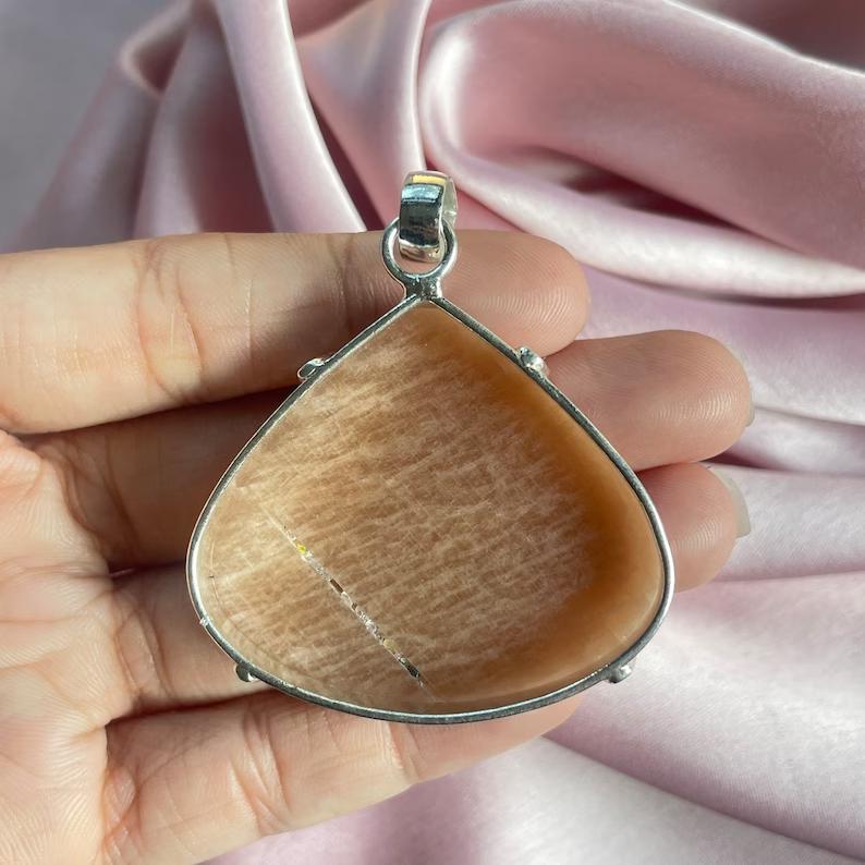 Orange Aventurine Pendant With Silver Chain Necklace 925 Sterling Silver Pendant