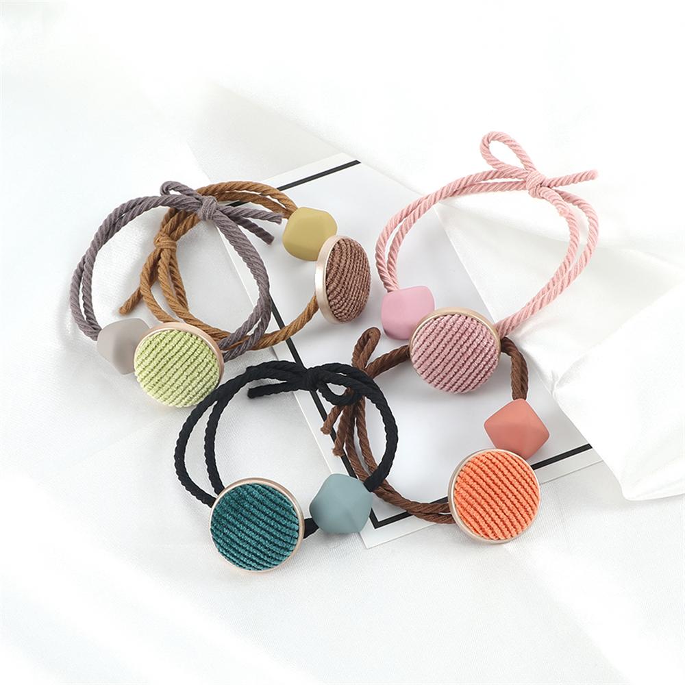 2pcs/set Fashion Elastic Hair Bands Pink Buttons Decoration Hair Ties Headband Women Girls Hair Accessories Ponytail Holder Gift