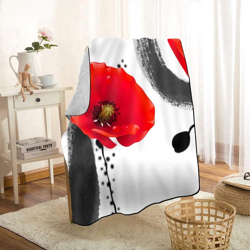 New Arrival Poppies Flower Blankets Printing Soft Blanket Throw On Home/Sofa/Bedding Portable Adult Travel Cover Blanket