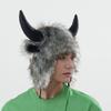 Animal Earflap Hat Cosplay Headwear Winter Warm Hat with Bull Horn For Women Teens Halloween Party Costume Accessories