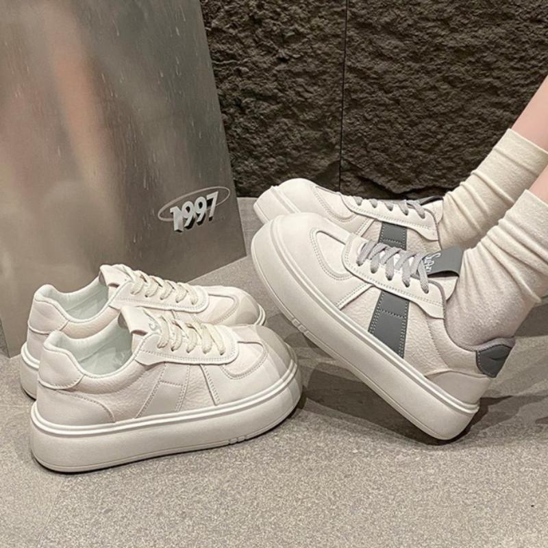 Frühling, Sommer, Herbst und Winter Damen Schuhe Damen Sneaker Weiße Schuhe Low-Top Runde Zehenpartie Höhenverstärkende Freizeitschuhe