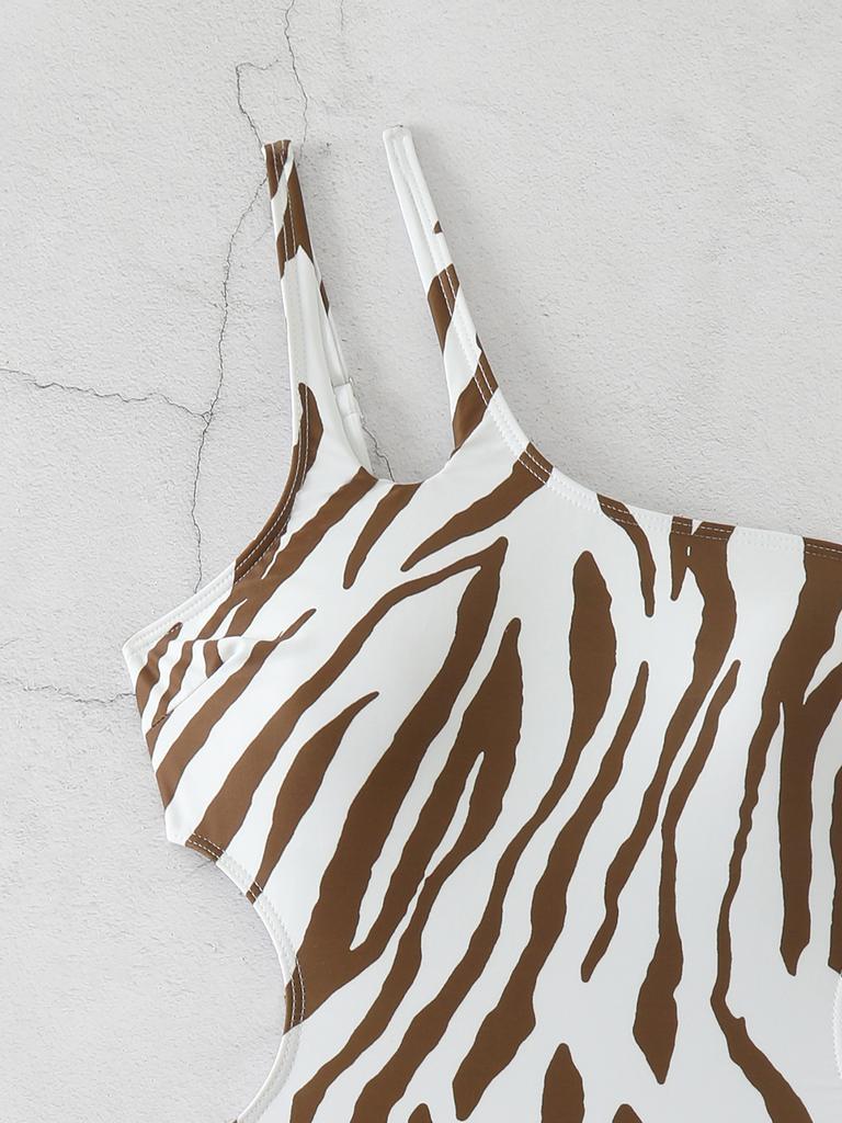 Costume da bagno bikini a righe diagonali con stampa, scollatura sulla schiena, spalline doppie, per la spiaggia