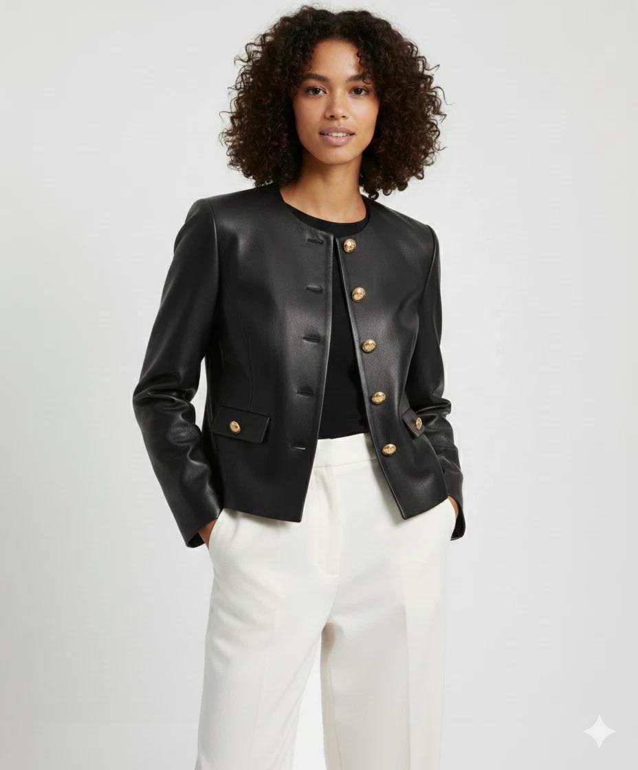 Мотоциклетная Вечеринка Женская Черная Ручной Работы Кожаная Повседневная Настоящая Носимая Куртка Мягкая S чёрный