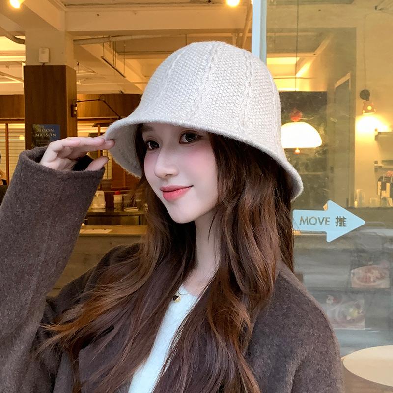 New Korean Style Striped Hollow Knitted Bucket Hat for Women Spring and Autumn Fashion Versatile Face Showing Small Woolen Fisherman Hat Trendy
