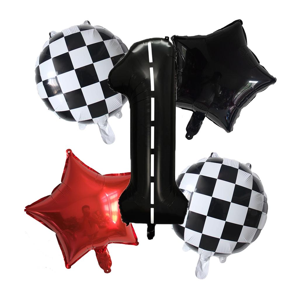 5pcs Race Car Balloon 40 Inch Racetrack Number Balloon 2 Black Baby Shower Boys Two Fast Birthday Race Car Theme Party Decorate