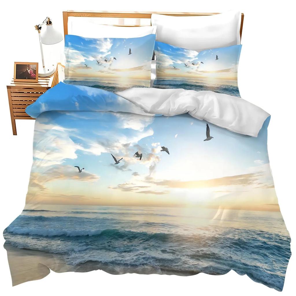 Ocean Duvet Cover Summer Beach Decor Hawaiian Vacation Style Bedding Set Tropical Nature Sea Theme Palm Trees Comforter Covers