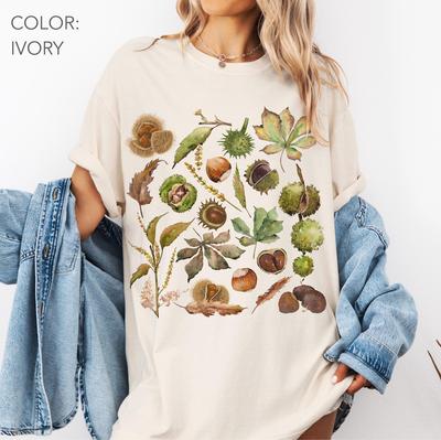Camiseta Color Castaño Comfort Colors®, Camiseta Botánica de Otoño, Camiseta Gráfica de Naturaleza del Bosque, Camiseta Cottagecore, Camiseta de Otoño con Bellota y Hojas Forestcore