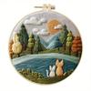 Landscape Cat Handmade DIY Embroidery Fabric Material Package, Suitable for Embroidery Lovers, Gift for Friends