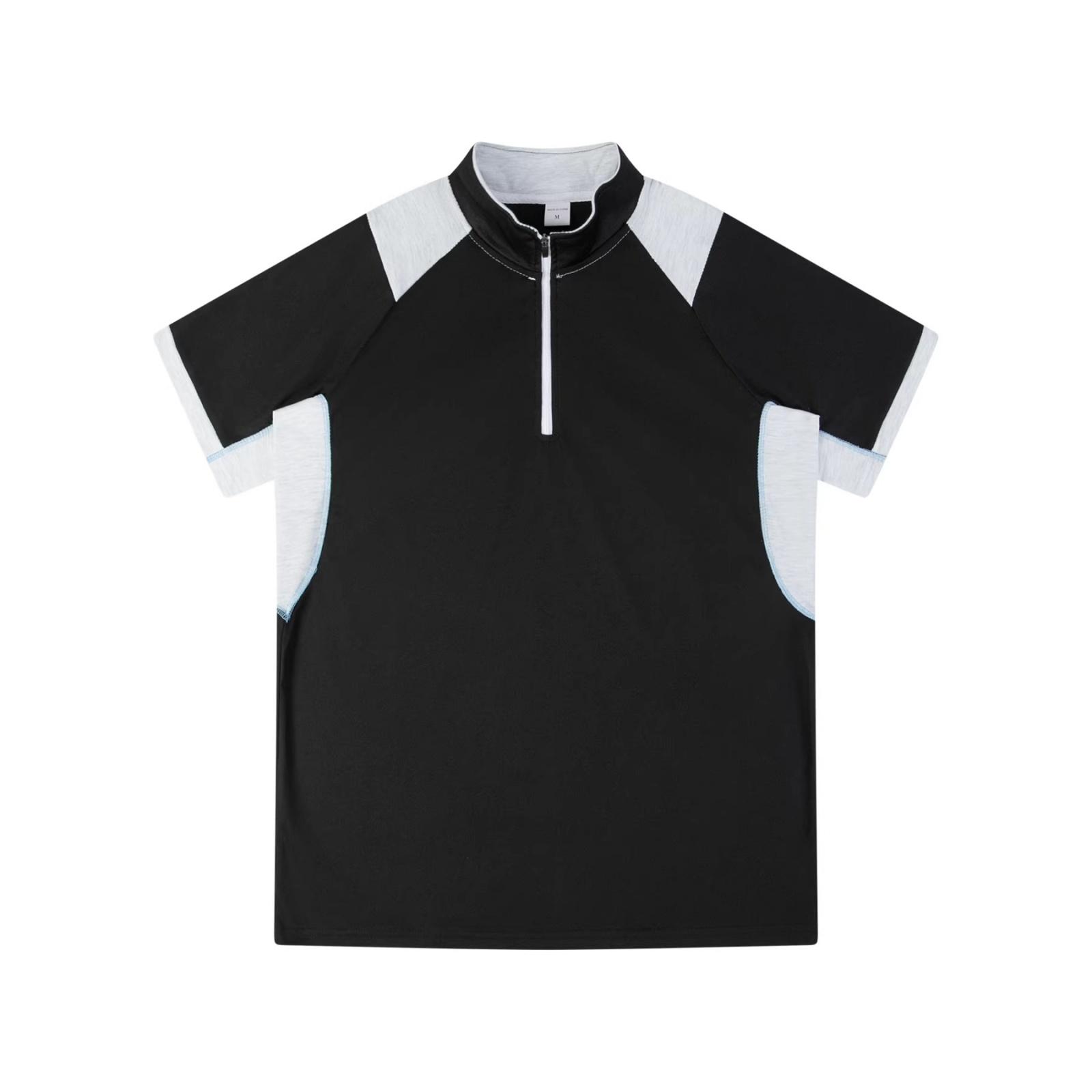 

Мужская спортивная футболка с воротником-стойкой, быстросохнущая, с коротким рукавом, для бега, повседневных тренировок XXXL чёрный