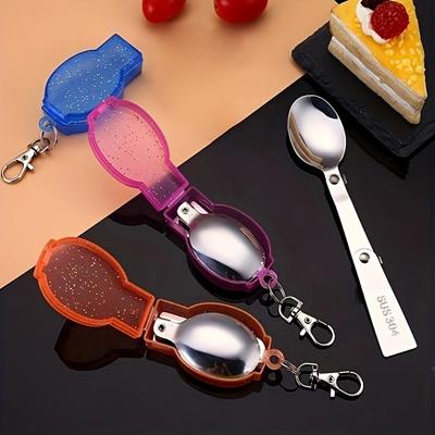 Stainless Steel Folding Cookware Set Lightweight, Portable Pocket Spoon and Fork for Outdoor Travel and Camping.