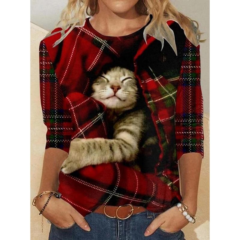 Women's T shirt Long Sleeve Crew Neck Long Sleeve Tunic Modern Casual Geometric Print Regular Tops