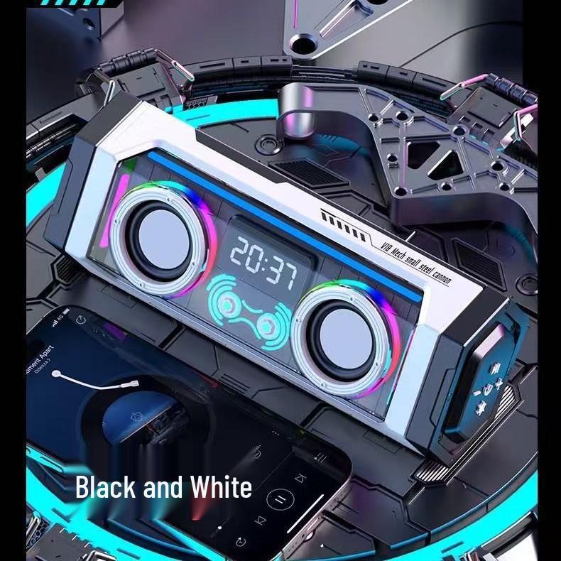 V18 Mecha Speaker: Portable Little Steel Cannon with HIFI Sound, Extended Battery, Heavy Bass, and Colorful Design.